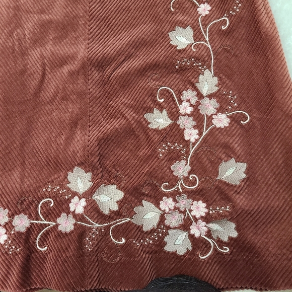 Mac & Jac brown corduroy A-line vintage embroidered western midi skirt, sz 8 - Picture 3 of 6